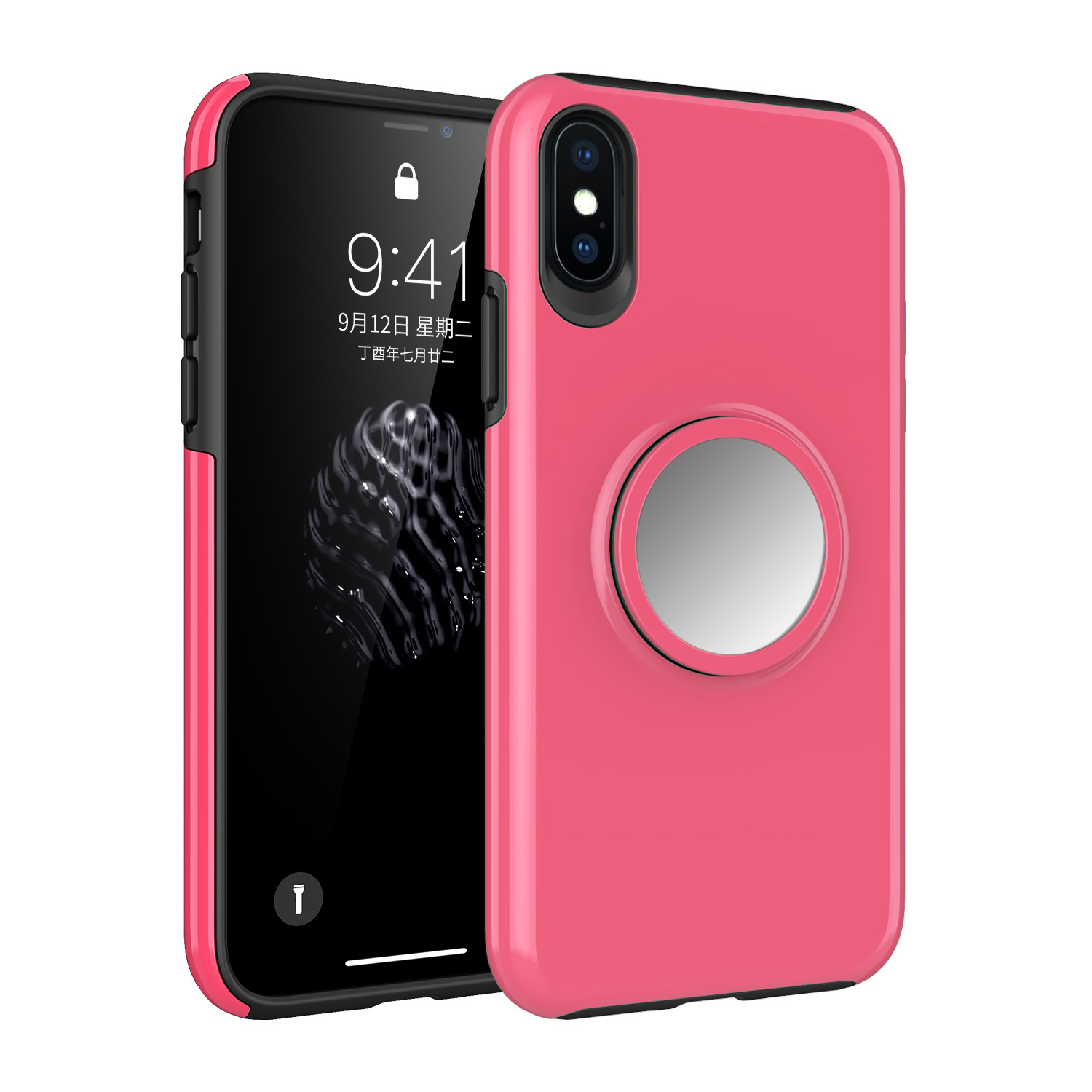 IPHONE Xs Max Glossy Pop Up Hybrid Case with Metal Plate (Hot Pink)